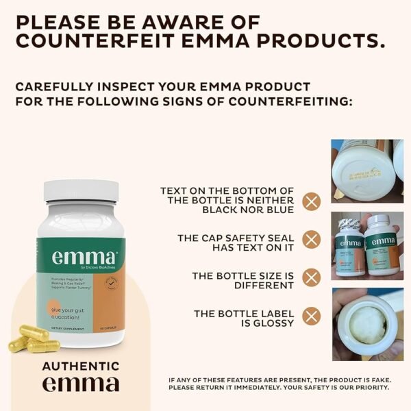 Emma Gut Health Dietary Supplement – Digestive Support Capsules for Bloating, Gas Relief & Regularity (60 Capsules)