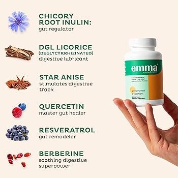 Emma Gut Health Dietary Supplement – Digestive Support Capsules for Bloating, Gas Relief & Regularity (60 Capsules)
