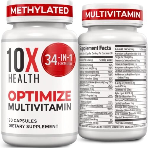 81Kez9VIRkL._AC_SL1500_ 10X Health Optimize Multivitamin 90 Capsules | Methylated 34-in-1 Daily Multivitamin Supplement