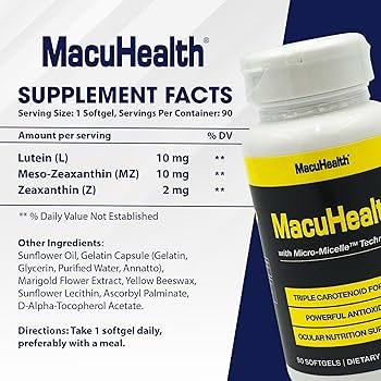 81VUIIz-PEL._AC_UF350,350_QL80_ MacuHealth Eye Health Supplement – Triple Carotenoid Formula Softgels for Vision Support (90 Softgels)