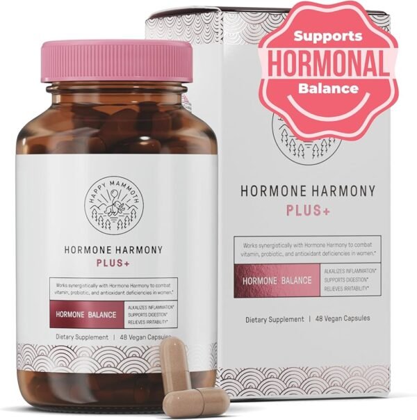 Happy Mammoth Hormone Harmony Plus+ – Women's Hormone Balance & Daily Wellness Supplement (48 Vegan Capsules)