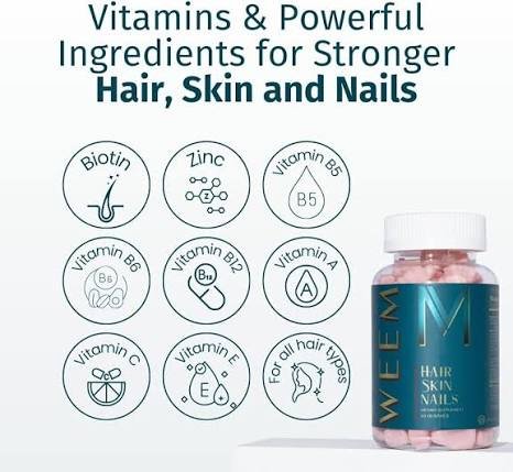 WEEM Hair, Skin & Nails Biotin 5000mcg Supplement – 60 Chews