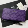 NEW COACH C4452 Long Round Zip Wallet with Strap in Purple Signature