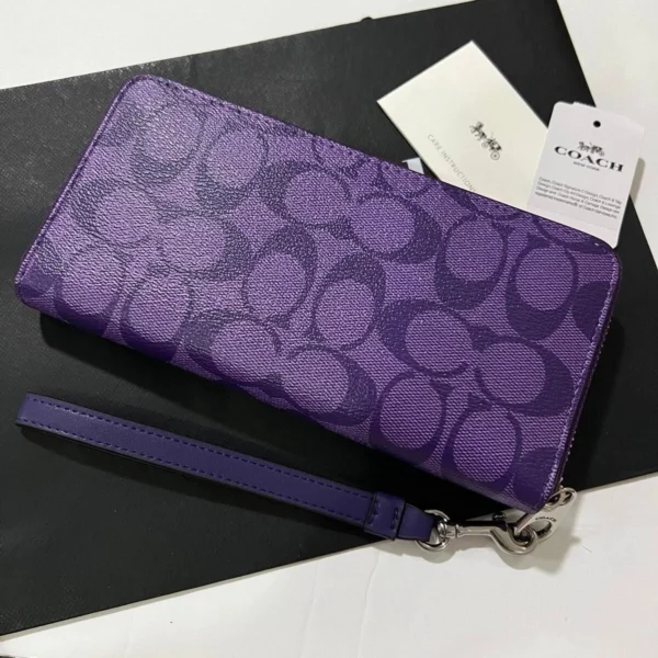 NEW COACH C4452 Long Round Zip Wallet with Strap in Purple Signature