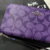 NEW COACH C4452 Long Round Zip Wallet with Strap in Purple Signature