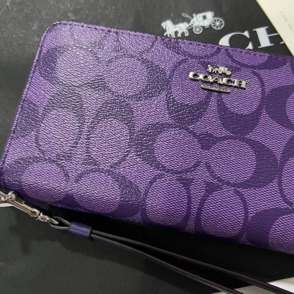 NEW COACH C4452 Long Round Zip Wallet with Strap in Purple Signature
