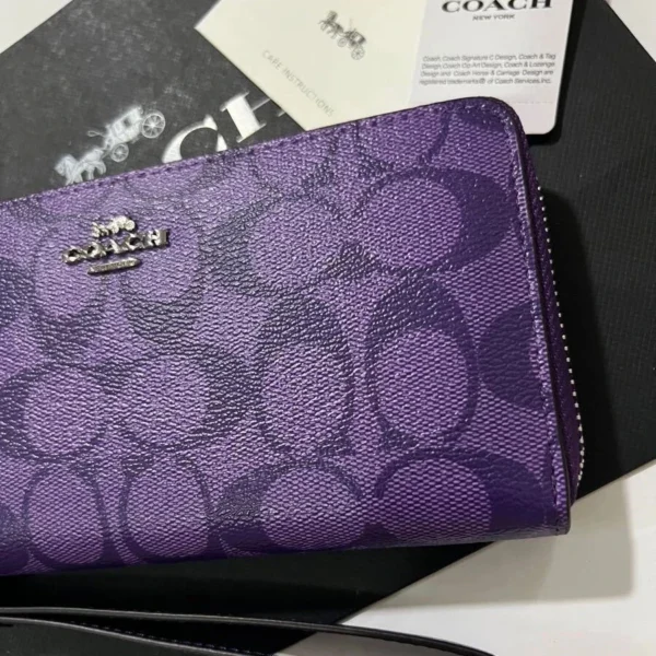 NEW COACH C4452 Long Round Zip Wallet with Strap in Purple Signature