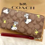 COACH x Peanuts Long Zip Around Wallet – Khaki Signature Snoopy & Woodstock CE705