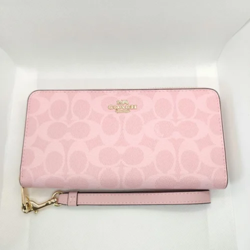 COACH CW778 Signature Canvas Wallet with Strap in Pink Zip Around COACH CW778 Signature Canvas Wallet with Strap in Pink Zip Around