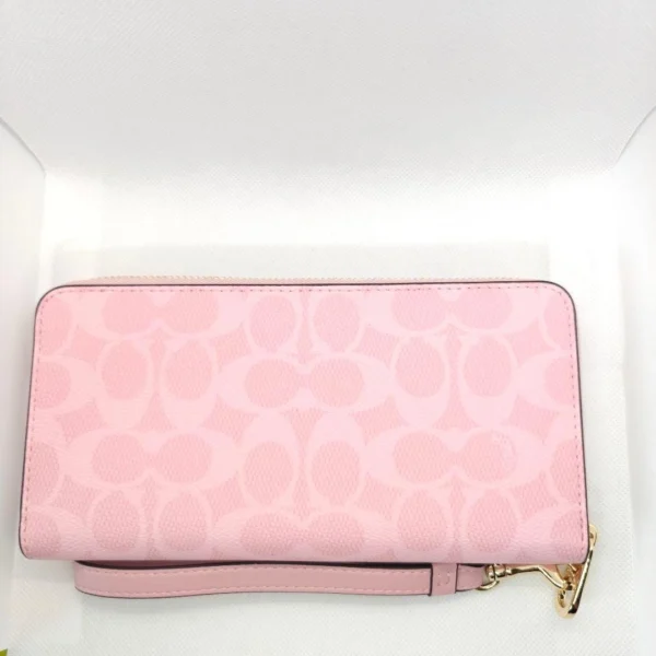 COACH CW778 Signature Canvas Wallet with Strap in Pink Zip Around