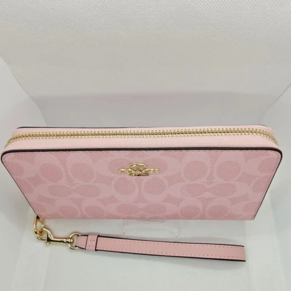 COACH CW778 Signature Canvas Wallet with Strap in Pink Zip Around