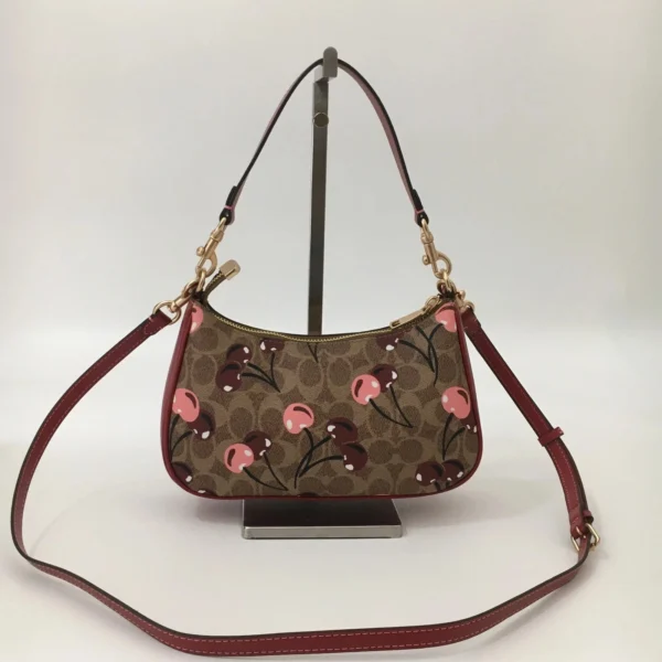 NWT COACH CY694 Teri Shoulder Bag in Tan Brown Signature Canvas with Cherry Print
