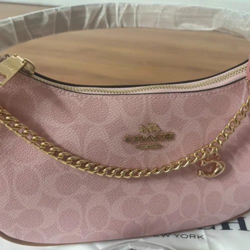 NWT COACH Teri Shoulder Bag in Signature Canvas Gold Powder Pink NWT COACH Teri Shoulder Bag in Signature Canvas Gold Powder Pink
