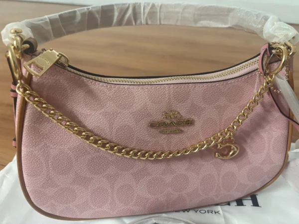 NWT COACH Teri Shoulder Bag in Signature Canvas Gold Powder Pink